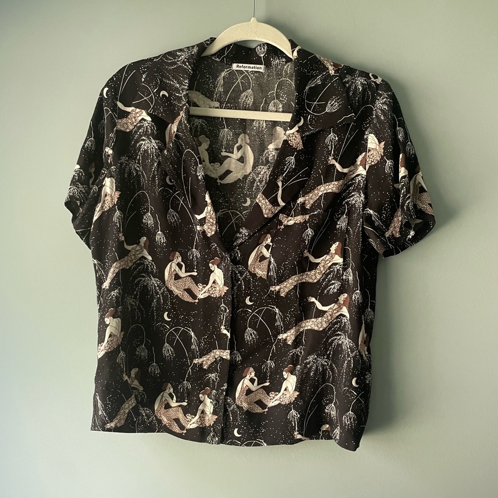 Reformation Black Celestial Print Button-Down Shirt - Picture 4 of 13